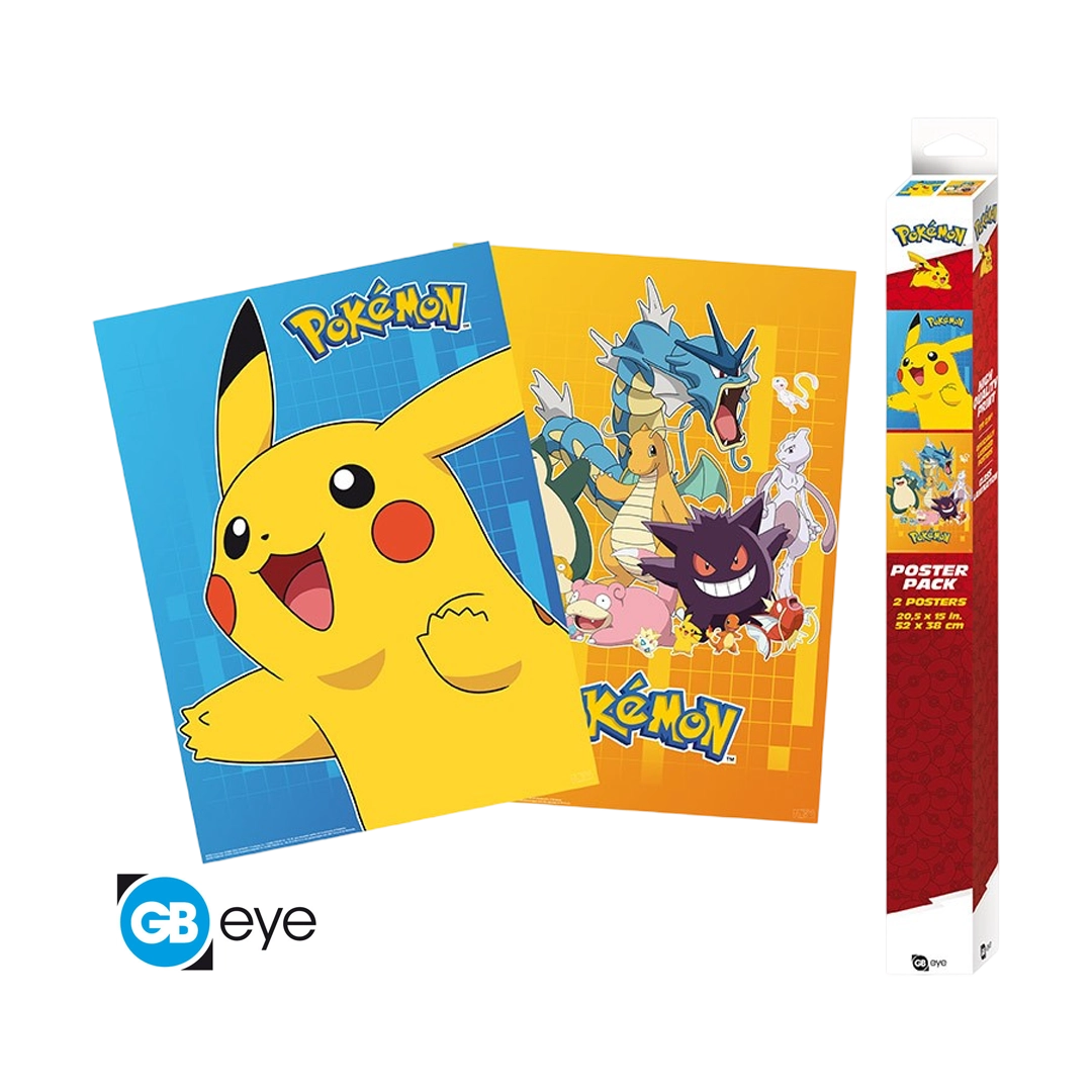 pokemon card posters POKÉMON Poster-Set (2er) – Chibi Style: Bunte Charaktere (52 x 38 cm)